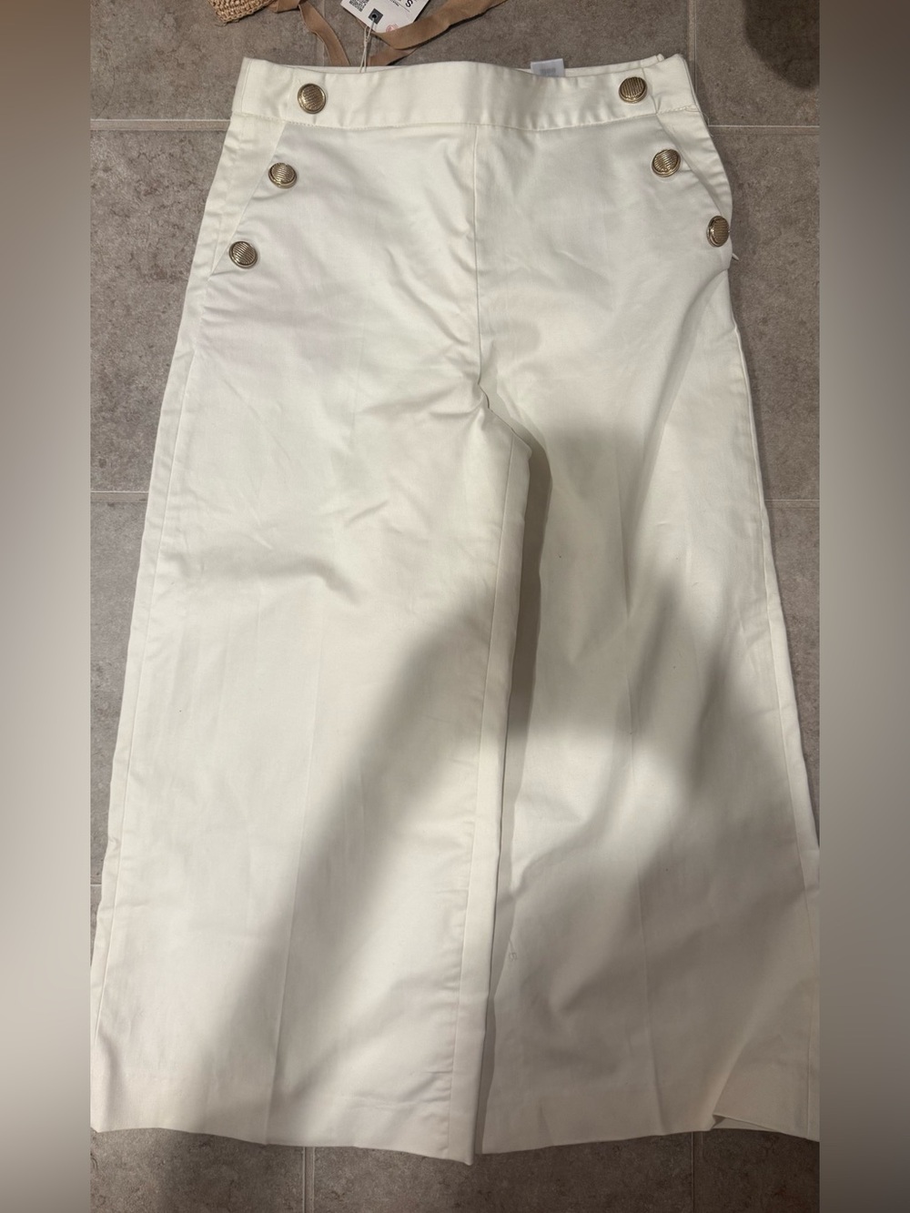 Zara White High-Waist Wide Leg sailor cropped Pants small
